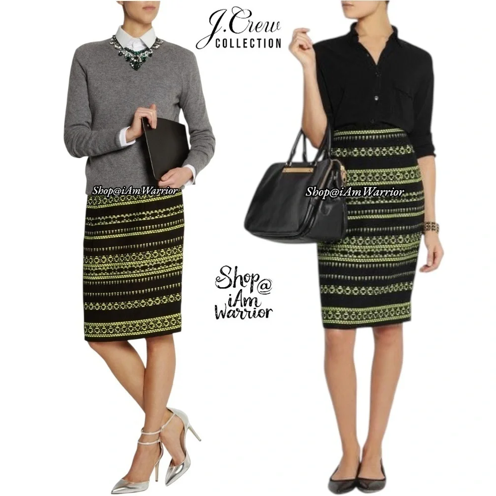 J.Crew Collection neon embroidered textured black pencil skirt *shop@iamwarrior